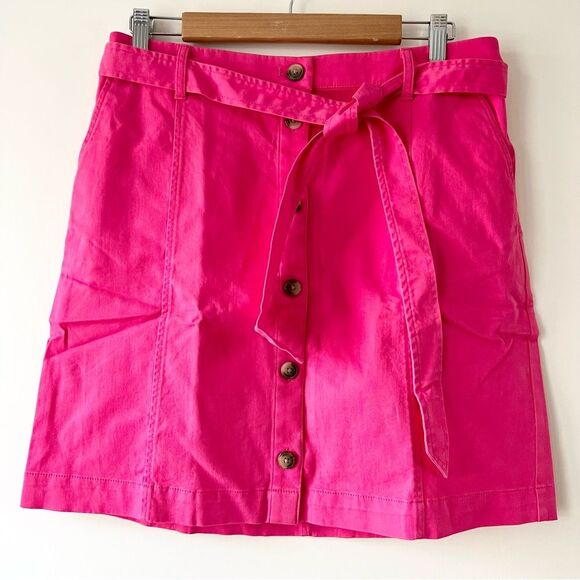 NWT J. Crew Chino Button Front Tie Waist Mini Skirt in Sweet Briar Pink - Picture 5 of 9